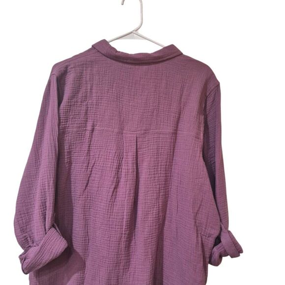Anne Klein Women's Plum Cotton Gauze Button Down Shirt NEW NWOT - Picture 3 of 14